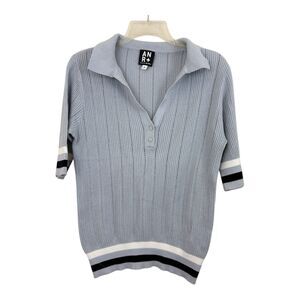 ANR+ ALP N ROCK Collared Sweater Women’s Sz Medium Short Sleeves Gray Cotton